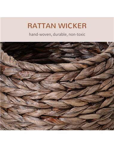 PawHut Wicker Cat Bed, Raised Rattan Cat Basket with Cylindrical Base, Soft Washable Cushion, 42 x 33 x 52cm - Brown
