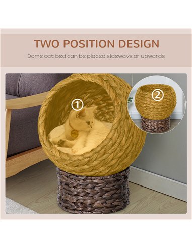 PawHut Wicker Cat Bed, Raised Rattan Cat Basket with Cylindrical Base, Soft Washable Cushion, 42 x 33 x 52cm - Brown