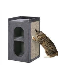 PawHut 81cm Cat Scratching Barrel, with Two Cat Houses for Indoor Cats, Grey