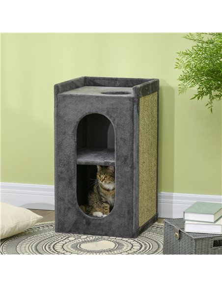 PawHut 81cm Cat Scratching Barrel, with Two Cat Houses for Indoor Cats, Grey - pic 148980 | FastDaddyshop