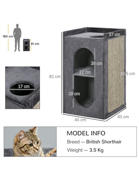 PawHut 81cm Cat Scratching Barrel, with Two Cat Houses for Indoor Cats, Grey - pic 148981 | FastDaddyshop