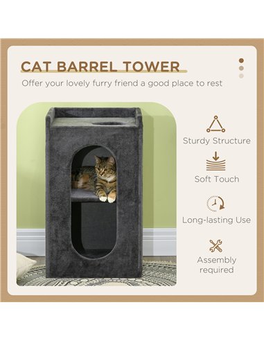 PawHut 81cm Cat Scratching Barrel, with Two Cat Houses for Indoor Cats, Grey
