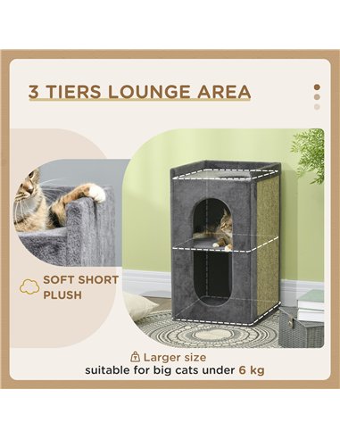PawHut 81cm Cat Scratching Barrel, with Two Cat Houses for Indoor Cats, Grey