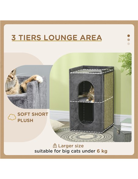 PawHut 81cm Cat Scratching Barrel, with Two Cat Houses for Indoor Cats, Grey - pic 148983 | FastDaddyshop