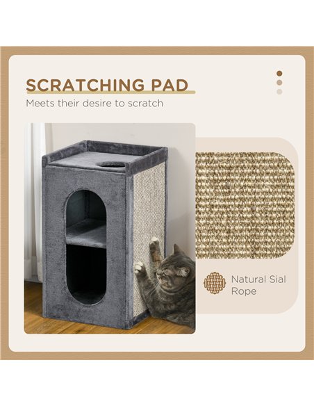 PawHut 81cm Cat Scratching Barrel, with Two Cat Houses for Indoor Cats, Grey - pic 148984 | FastDaddyshop