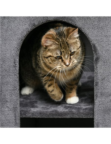 PawHut 81cm Cat Scratching Barrel, with Two Cat Houses for Indoor Cats, Grey - pic 148986 | FastDaddyshop