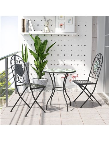Outsunny 3pc Bistro Set Metal Dining Set Mosaic Garden Table 2 Seater Folding Chairs Patio Furniture Outdoor