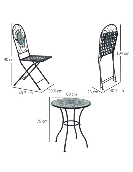 Outsunny 3pc Bistro Set Metal Dining Set Mosaic Garden Table 2 Seater Folding Chairs Patio Furniture Outdoor - pic 14900 | FastDaddyshop