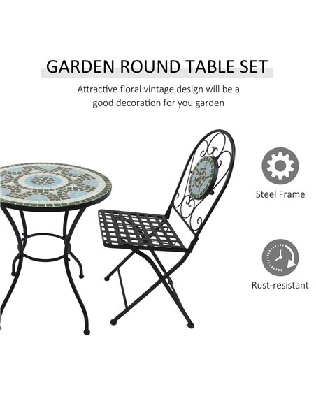 Outsunny 3pc Bistro Set Metal Dining Set Mosaic Garden Table 2 Seater Folding Chairs Patio Furniture Outdoor - pic 14901 | FastDaddyshop