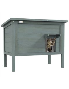 PawHut Feral Cat House, Wooden Insulated with Removable Floor, Water-Resistant Openable Roof - Charcoal Grey