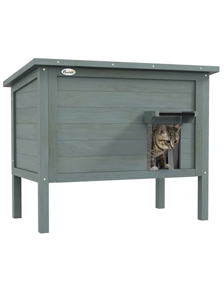 PawHut Feral Cat House, Wooden Insulated with Removable Floor, Water-Resistant Openable Roof - Charcoal Grey - pic 149015 | FastDaddyshop