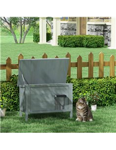 PawHut Feral Cat House, Wooden Insulated with Removable Floor, Water-Resistant Openable Roof - Charcoal Grey 2
