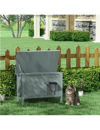 PawHut Feral Cat House, Wooden Insulated with Removable Floor, Water-Resistant Openable Roof - Charcoal Grey