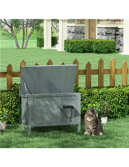 PawHut Feral Cat House, Wooden Insulated with Removable Floor, Water-Resistant Openable Roof - Charcoal Grey - pic 149016 | FastDaddyshop