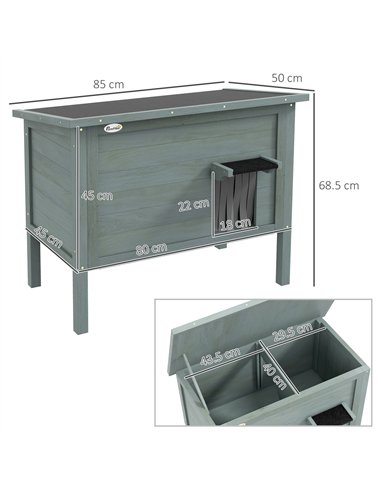 PawHut Feral Cat House, Wooden Insulated with Removable Floor, Water-Resistant Openable Roof - Charcoal Grey