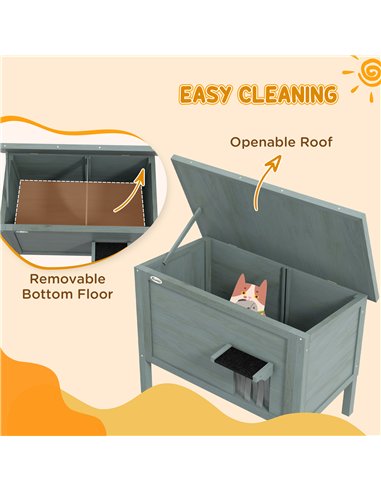 PawHut Feral Cat House, Wooden Insulated with Removable Floor, Water-Resistant Openable Roof - Charcoal Grey