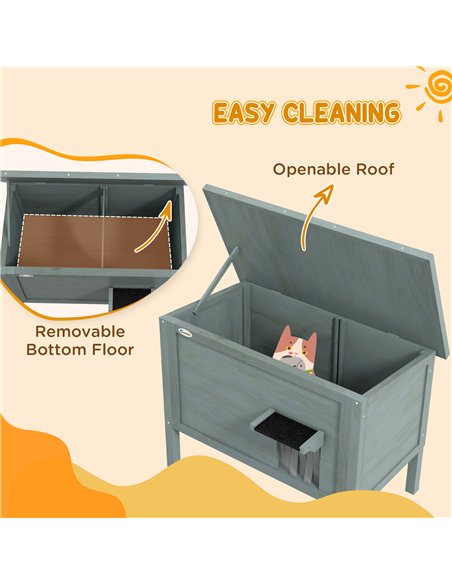 PawHut Feral Cat House, Wooden Insulated with Removable Floor, Water-Resistant Openable Roof - Charcoal Grey - pic 149019 | FastDaddyshop