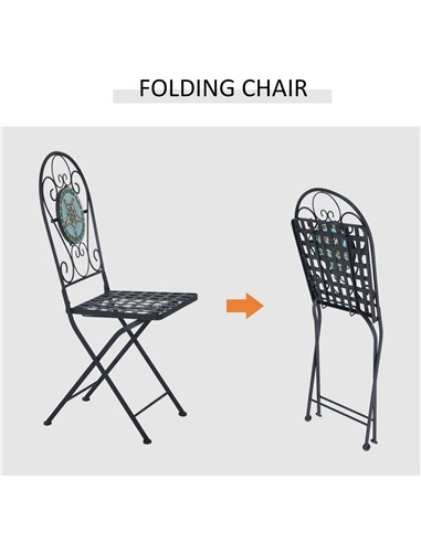 Outsunny 3pc Bistro Set Metal Dining Set Mosaic Garden Table 2 Seater Folding Chairs Patio Furniture Outdoor