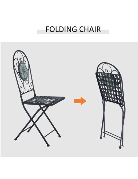 Outsunny 3pc Bistro Set Metal Dining Set Mosaic Garden Table 2 Seater Folding Chairs Patio Furniture Outdoor - pic 14902 | FastDaddyshop