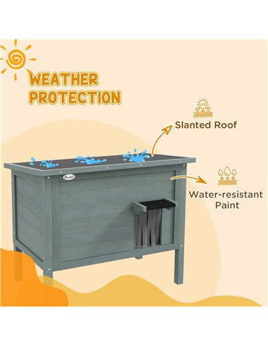 PawHut Feral Cat House, Wooden Insulated with Removable Floor, Water-Resistant Openable Roof - Charcoal Grey