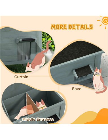 PawHut Feral Cat House, Wooden Insulated with Removable Floor, Water-Resistant Openable Roof - Charcoal Grey