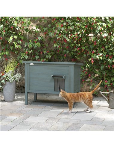 PawHut Feral Cat House, Wooden Insulated with Removable Floor, Water-Resistant Openable Roof - Charcoal Grey