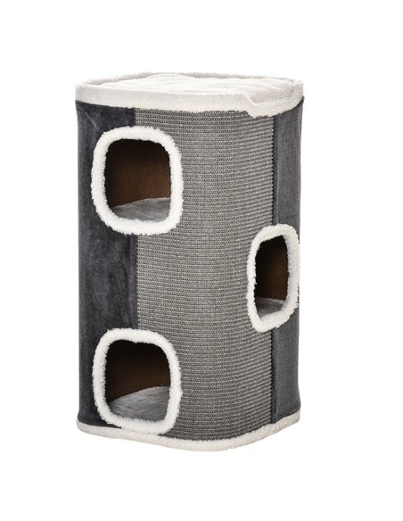 PawHut Sisal Cat Barrel with Soft Plush & Lamb Fleece Grey - pic 149024 | FastDaddyshop