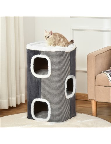 PawHut Sisal Cat Barrel with Soft Plush & Lamb Fleece Grey