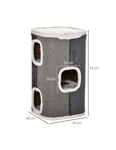 PawHut Sisal Cat Barrel with Soft Plush & Lamb Fleece Grey