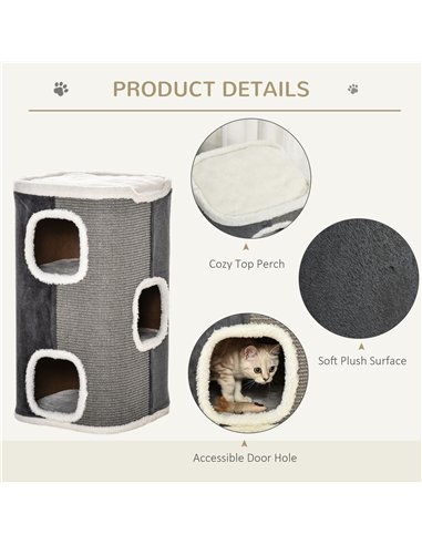 PawHut Sisal Cat Barrel with Soft Plush & Lamb Fleece Grey