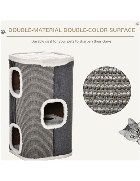 PawHut Sisal Cat Barrel with Soft Plush & Lamb Fleece Grey - pic 149029 | FastDaddyshop