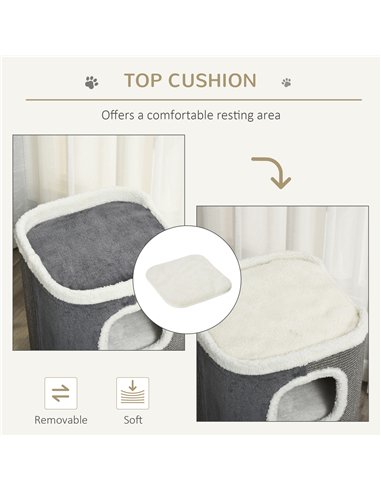 PawHut Sisal Cat Barrel with Soft Plush & Lamb Fleece Grey