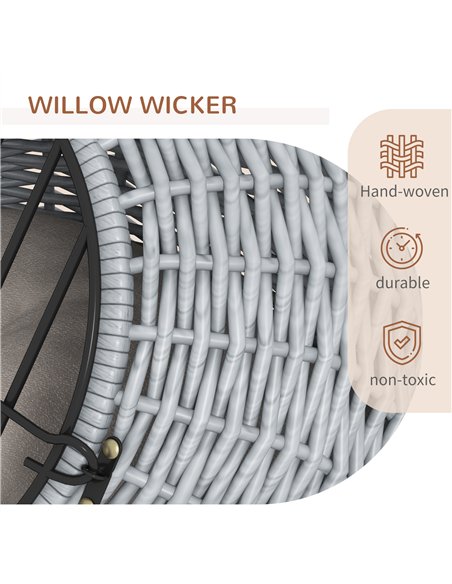 PawHut Wicker Pet Carrier Basket Cat Kitten Bed Portable Travel Cage w/ Soft Cushion Handle Grey 50 x 40 x 40 cm - pic 149038 | FastDaddyshop