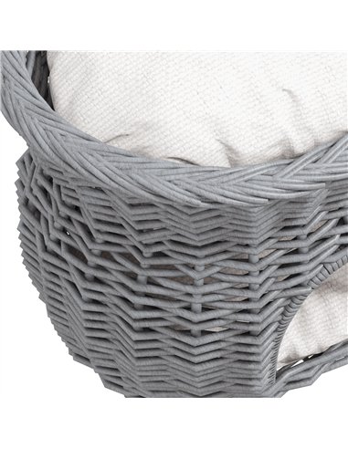 PawHut 2-Tier Wicker Cat House Elevated Pet Bed Basket Willow Kitten Tower Pet Den. with Washable Cushions 56x37x40cm Grey