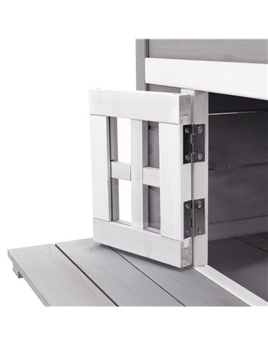 PawHut Three-Tier wooden Kitten Shelter, Outdoor Cat House, with Jumping Platforms, Asphalt Roof, Doors - Grey