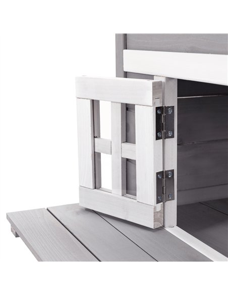 PawHut Three-Tier wooden Kitten Shelter, Outdoor Cat House, with Jumping Platforms, Asphalt Roof, Doors - Grey - pic 149059 | FastDaddyshop