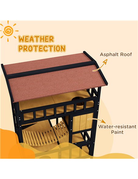 PawHut Outdoor Cat Shelter, Four-Tier Wooden Feral Cat House, with Suspension Bridge, Cat Houses, Balcony, Escape Doors - pic 149064 | FastDaddyshop