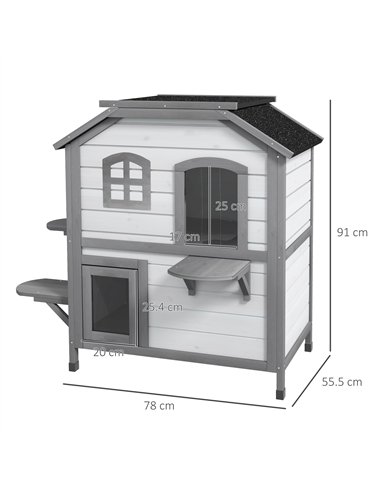 PawHut 2-Story Indoor or Outdoor Cat House W/ Escape Door, Cat Shelter, White