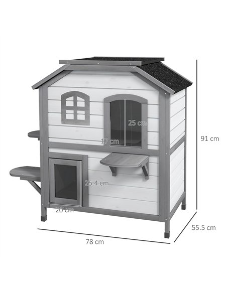PawHut 2-Story Indoor or Outdoor Cat House W/ Escape Door, Cat Shelter, White - pic 149071 | FastDaddyshop