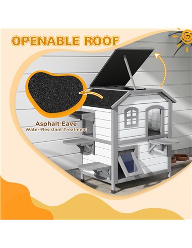 PawHut 2-Story Indoor or Outdoor Cat House W/ Escape Door, Cat Shelter, White