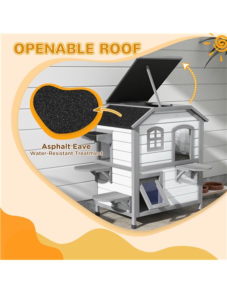 PawHut 2-Story Indoor or Outdoor Cat House W/ Escape Door, Cat Shelter, White - pic 149072 | FastDaddyshop