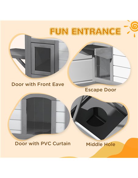 PawHut 2-Story Indoor or Outdoor Cat House W/ Escape Door, Cat Shelter, White - pic 149073 | FastDaddyshop