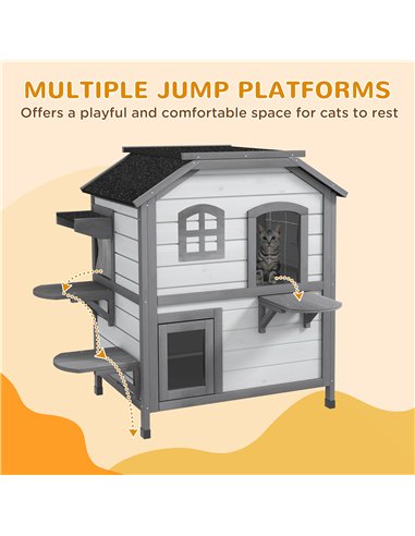 PawHut 2-Story Indoor or Outdoor Cat House W/ Escape Door, Cat Shelter, White