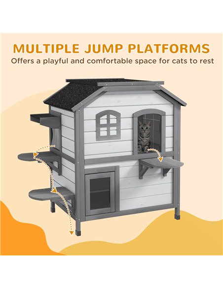 PawHut 2-Story Indoor or Outdoor Cat House W/ Escape Door, Cat Shelter, White - pic 149075 | FastDaddyshop