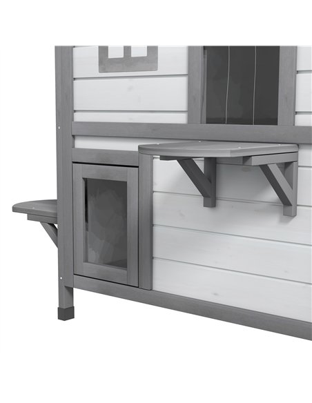 PawHut 2-Story Indoor or Outdoor Cat House W/ Escape Door, Cat Shelter, White - pic 149076 | FastDaddyshop