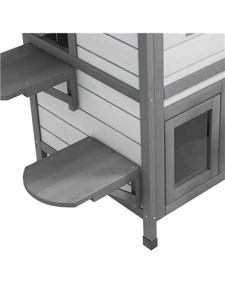 PawHut 2-Story Indoor or Outdoor Cat House W/ Escape Door, Cat Shelter, White - pic 149077 | FastDaddyshop
