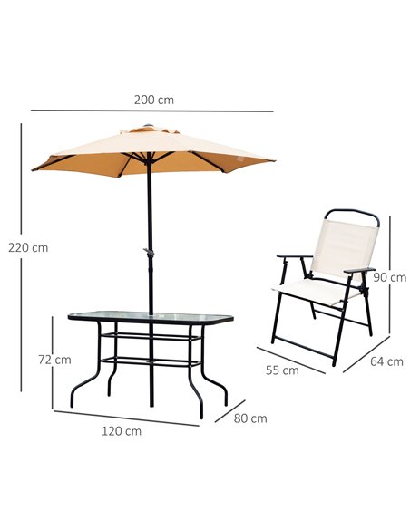 Outsunny 8 Pcs Dining Set with Umbrella, Textilene, Beige - pic 14908 | FastDaddyshop