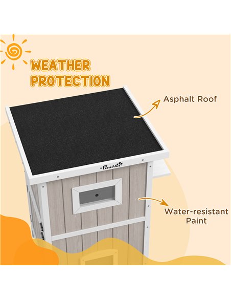 PawHut Outdoor 2 Tiers Wooden Cat Shelter w/ Removable Bottom, Escape Doors, Asphalt Roof, for 1-2 Cats - Light Grey - pic 149083 | FastDaddyshop