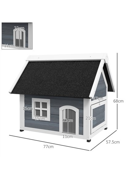 PawHut Outdoor Cat House, Wooden Feral Cat Shelter, with Openable Asphalt Roof, Three Doors - Grey - pic 149089 | FastDaddyshop