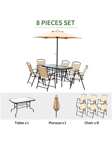 Outsunny 8 Pcs Dining Set W/Umbrella, Textilene-Beige 